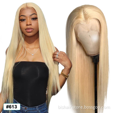 613 Wavy Human Hair Ladies Straight Hair Wig 13*4T Lace Front Wig No Glue Bleached Knot Golden 100% Human Hair Brazil Remy Cheap
